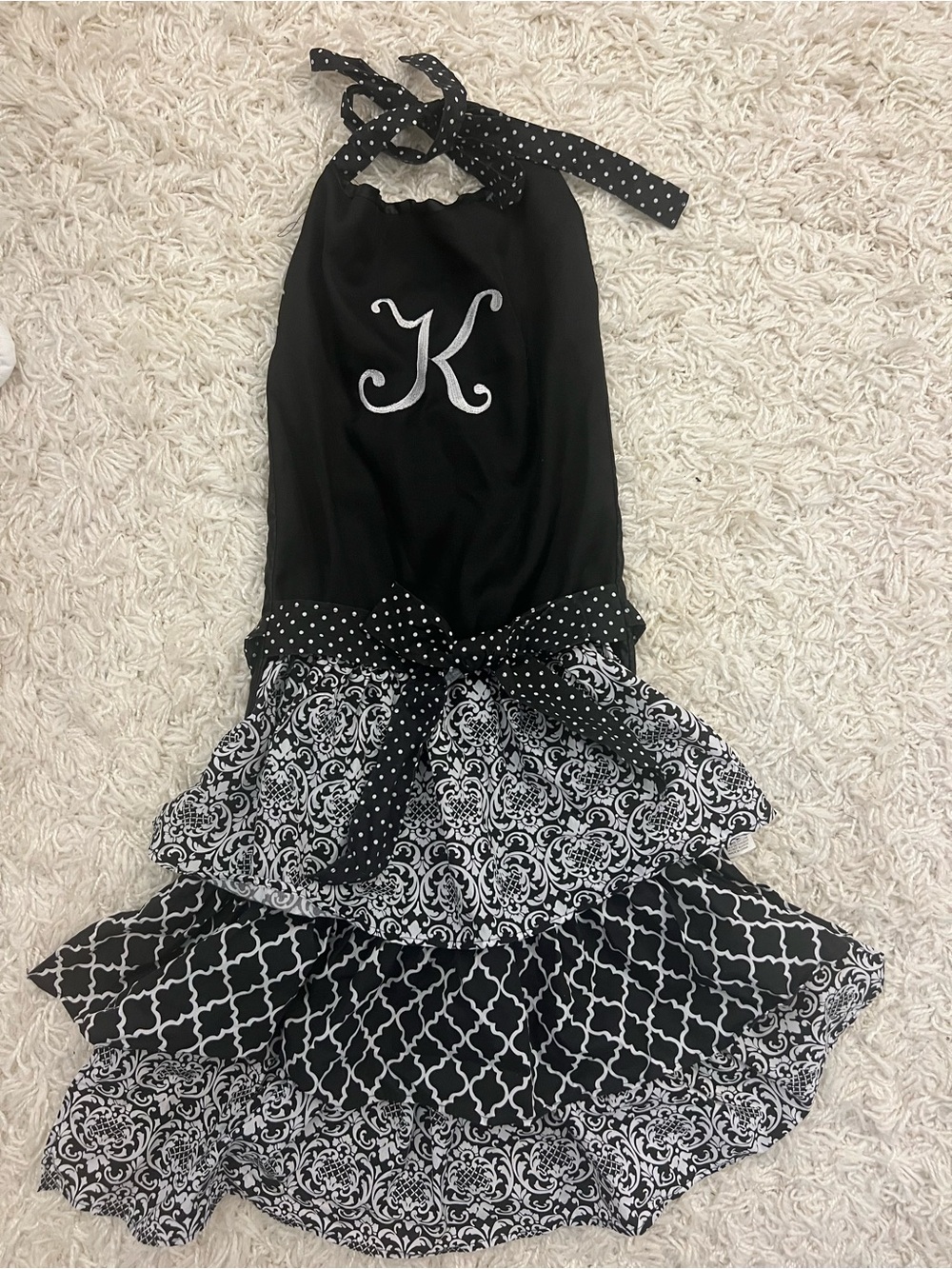 Black & White Monogram Ruffle Apron